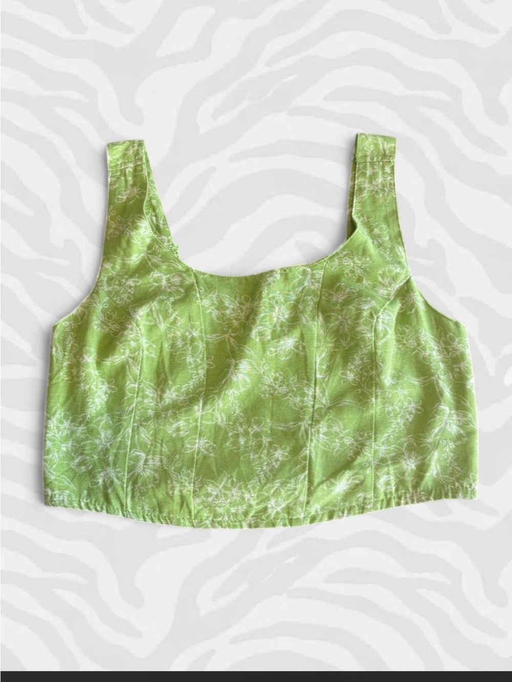 Lime Green Floral Square-Neck Crop Top
